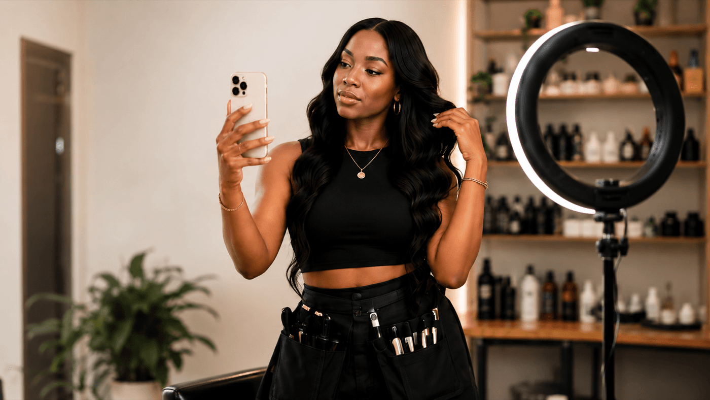 Beauty creator filming content in a salon